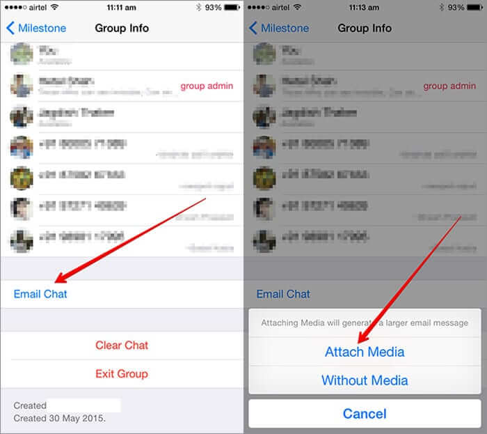 Tap on Email Chat in WhatsApp on iPhone