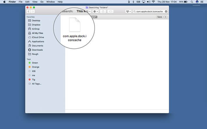 Tap on Folder name of apple dock iconcache in Finder on mac