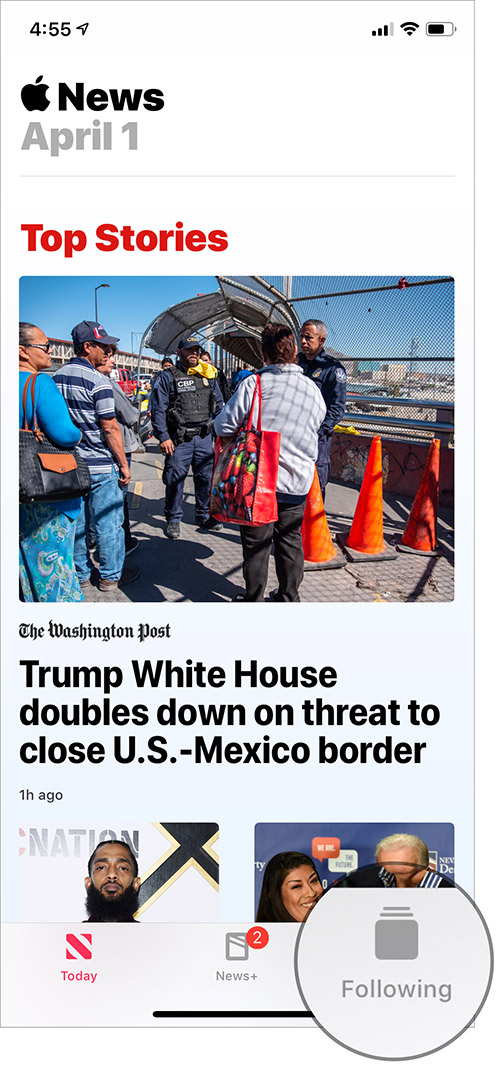 Tap on following tab in apple news app