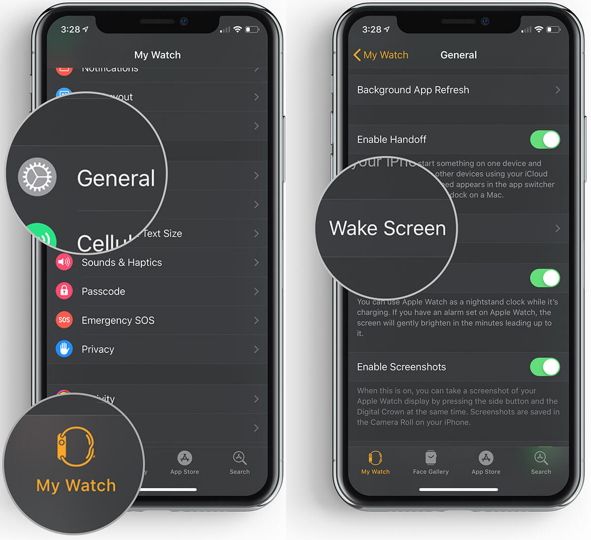 Tap on General then Wake Screen in Apple Watch App on iPhone