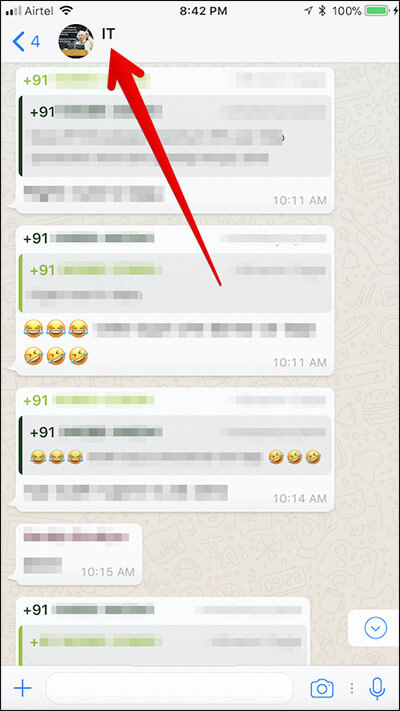 Tap on Group or Contact Name in WhatsApp on iPhone