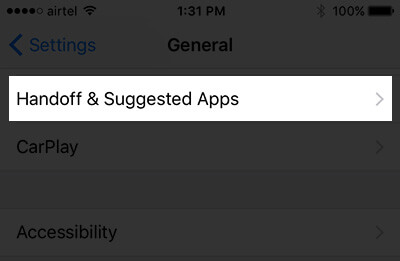 Tap on Handoff & Suggested Apps on iPhone