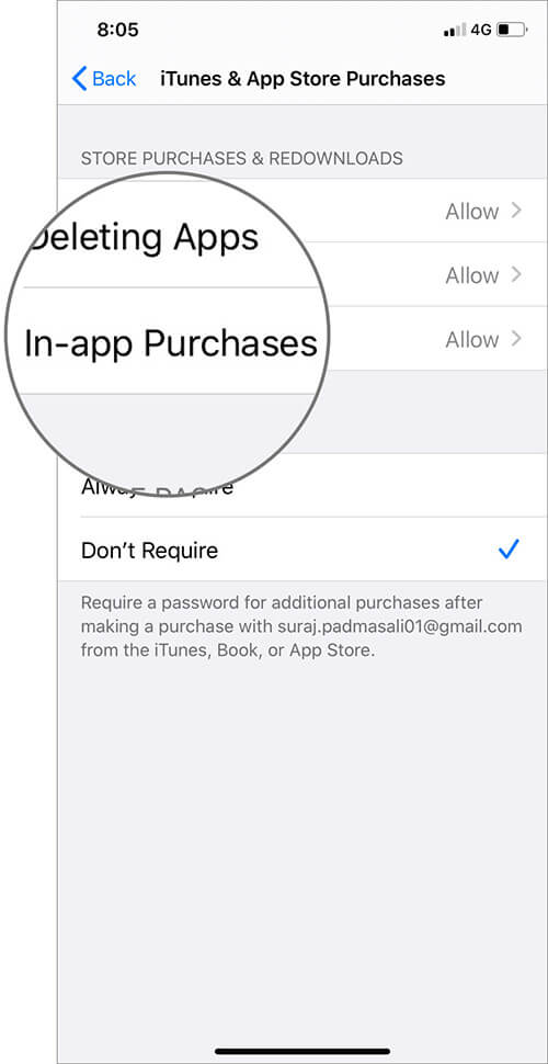 Tap on In-app Purchases in Settings App on iPhone