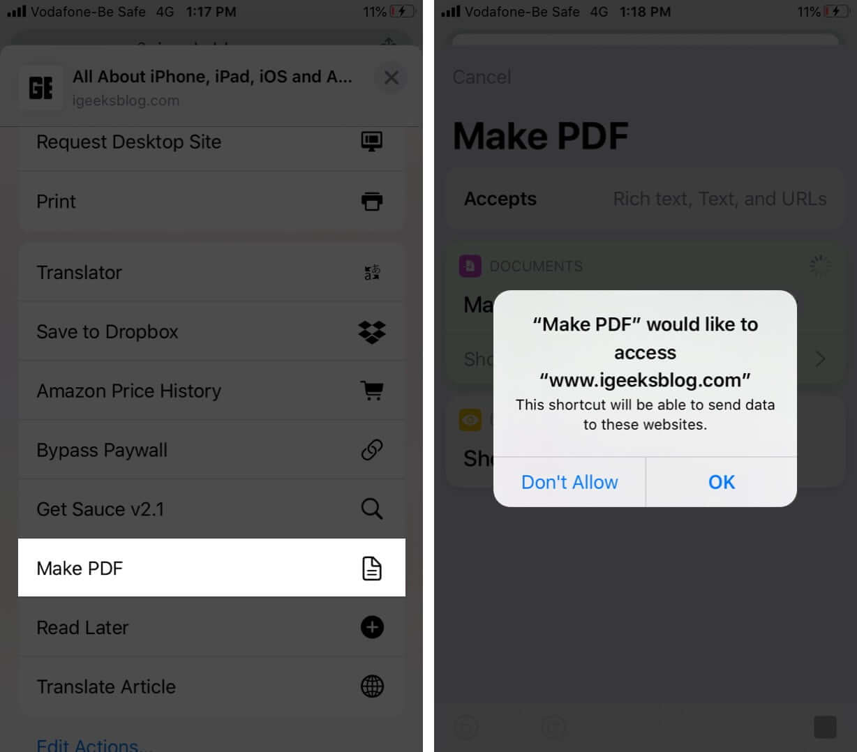 Tap on Make PDF and Tap on OK