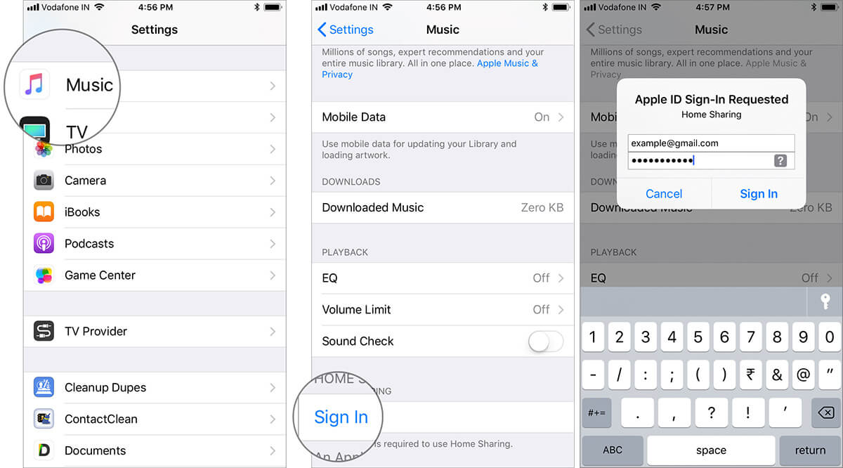 Tap on Music and Sign in with Apple ID on iPhone