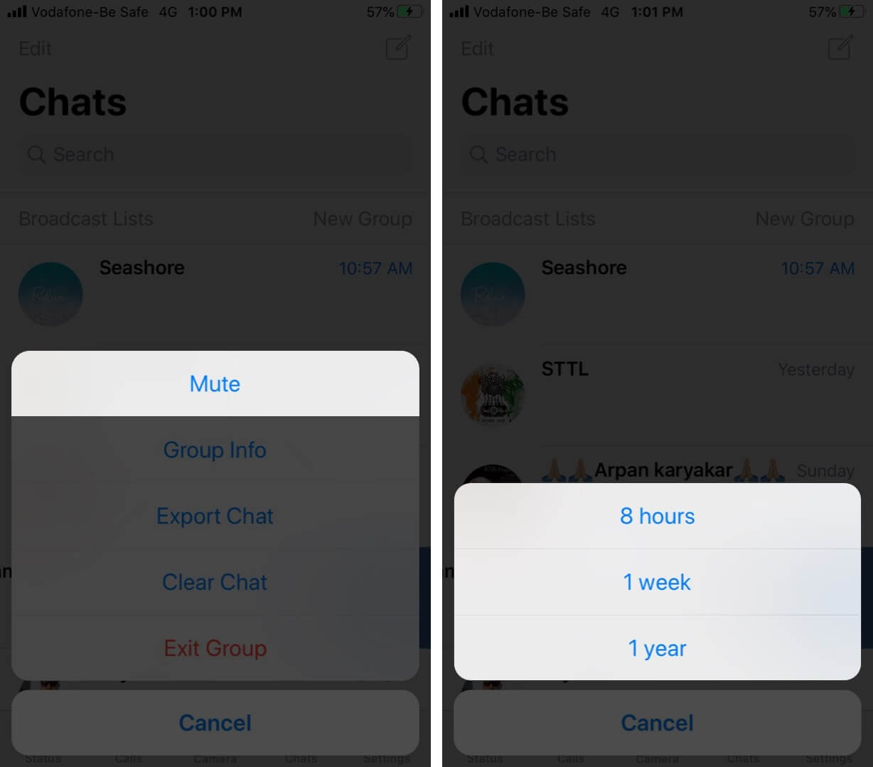 Tap on Mute and Choose Preferred Option to Disable WhatsApp Group Notification on iPhone