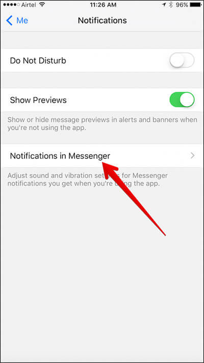 Tap on Notifications in Messenger in Messenger App on iPhone