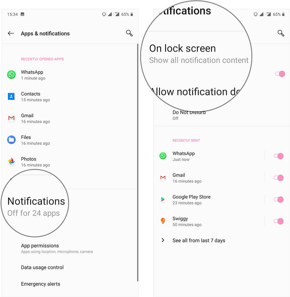 Tap on Notifications the Tap on On Lock Screen on Android Phone