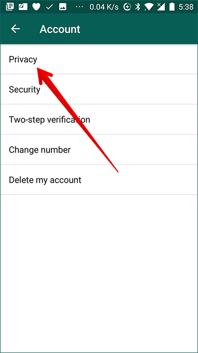 Tap on Privacy in WhatsApp in Android Phone