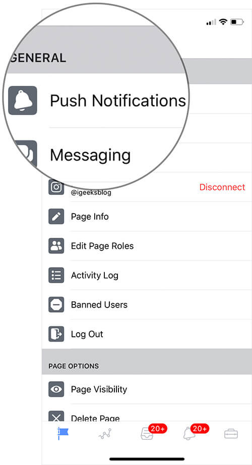 Tap on Push Notifications in Facebook Pages App on iPhone or iPad