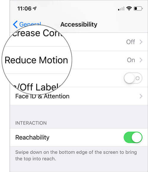 Tap on Reduce Motion in iPhone Settings