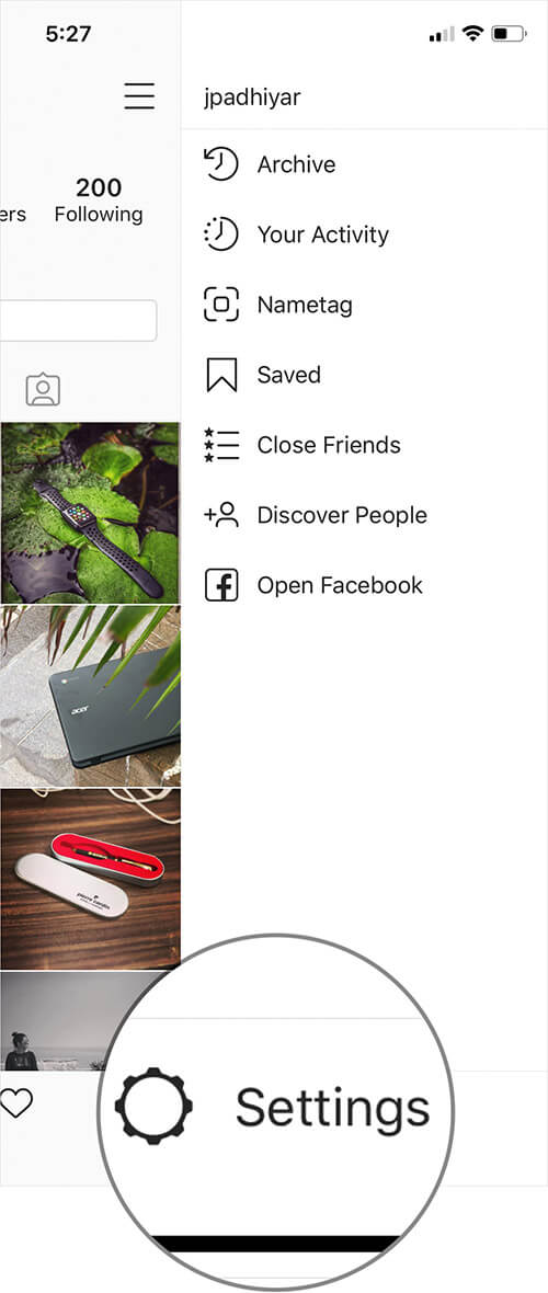 Tap on Settings in Instagram on iPhone or Android