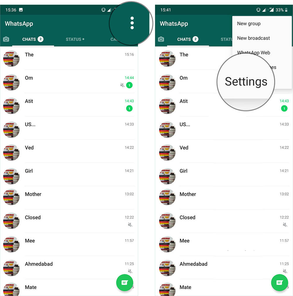Tap on Settings in WhatsApp on Android Device