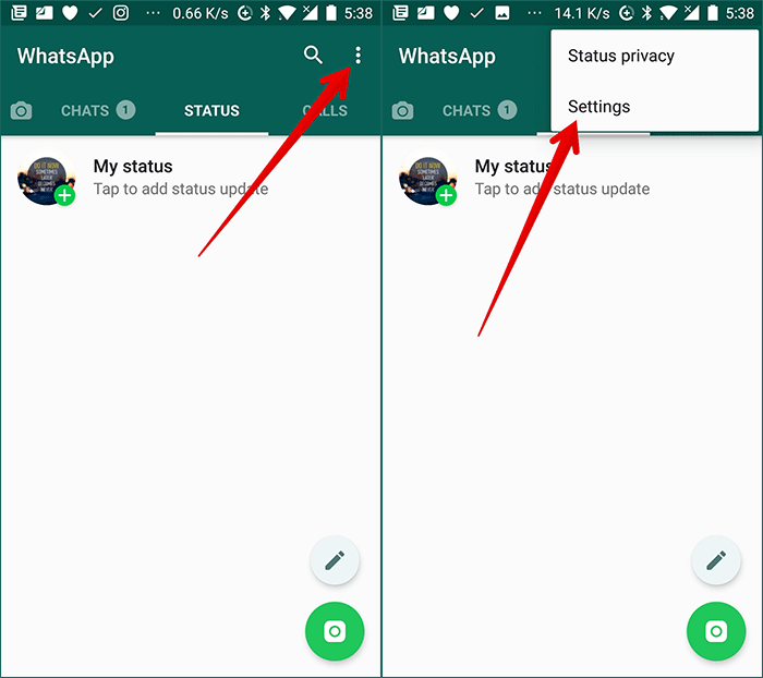 Tap on Settings in WhatsApp on Android Phone