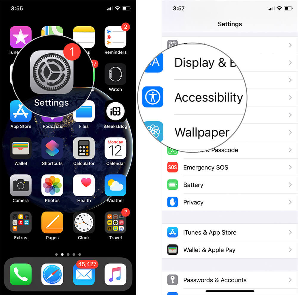 Tap on Settings then Accessibility on iPhone or iPad