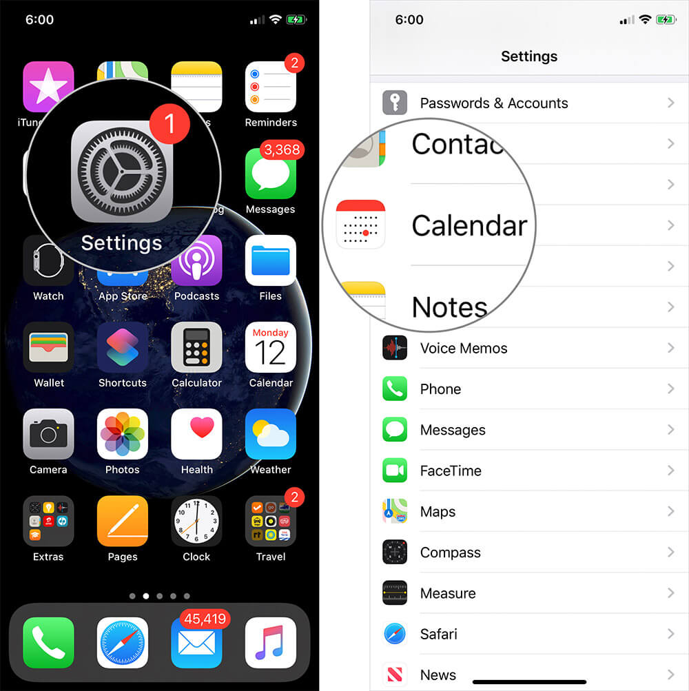 Tap on Settings then Calendar on iPhone or iPad