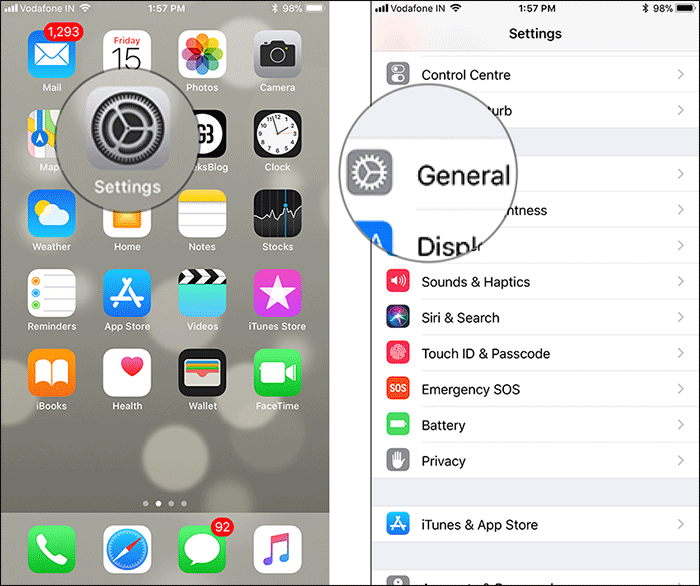 Tap on Settings then General on iPhone or iPad