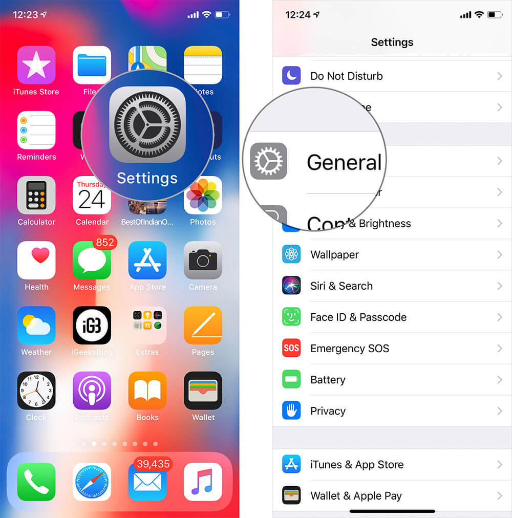Tap on Settings then General on iPhone or iPad