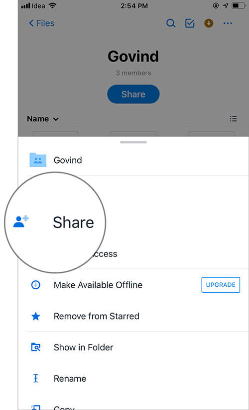 Tap on Share in iOS Dropbox app