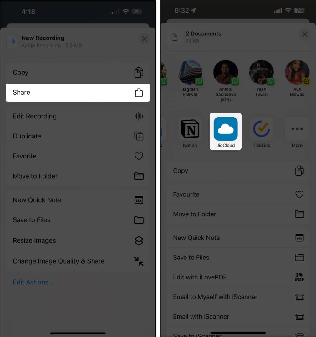 Tap on Share option and select Cloud