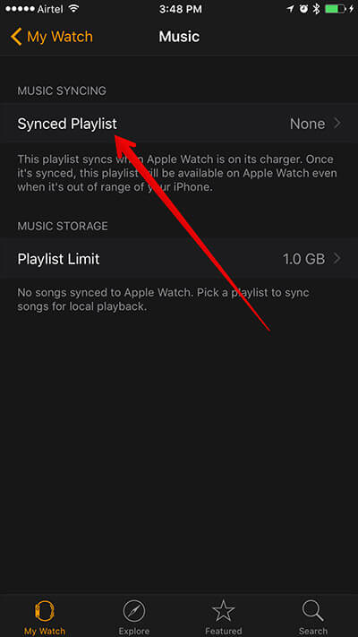 Tap on Synced Playlists in Apple Watch App on iPhone