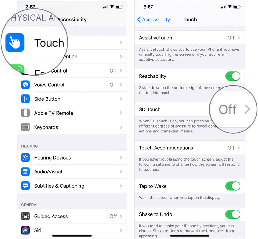 Tap on Touch then 3D Touch in iPhone or iPad Settings