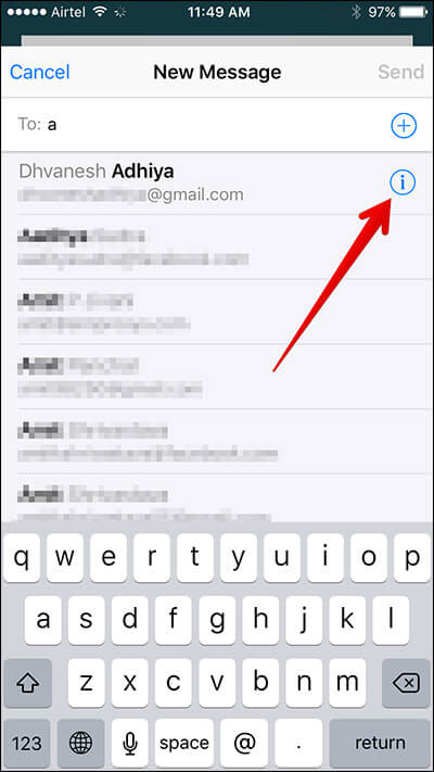 Tap on i Icon in iPhone Mail App