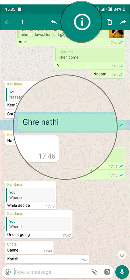 Tap on i icon in WhatsApp Group on Android Phone