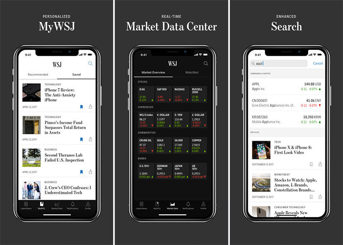 The Wall Street Journal News iPhone and iPad App Screenshot