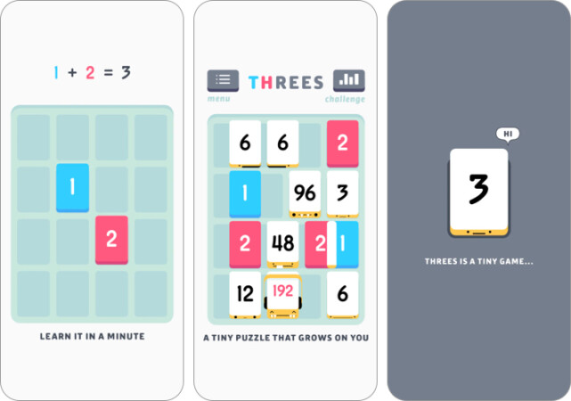 Threes puzzle game for iPhone and iPad