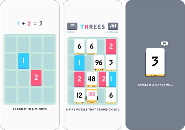 Threes puzzle game for iPhone and iPad