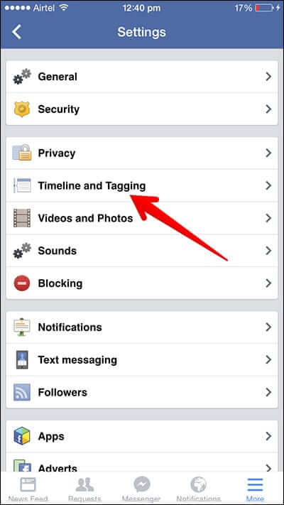 Timeline and Tagging Option in Facebook iPhone App