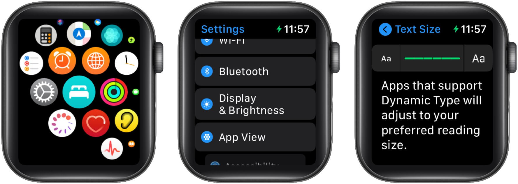 To increase text size using Apple Watch