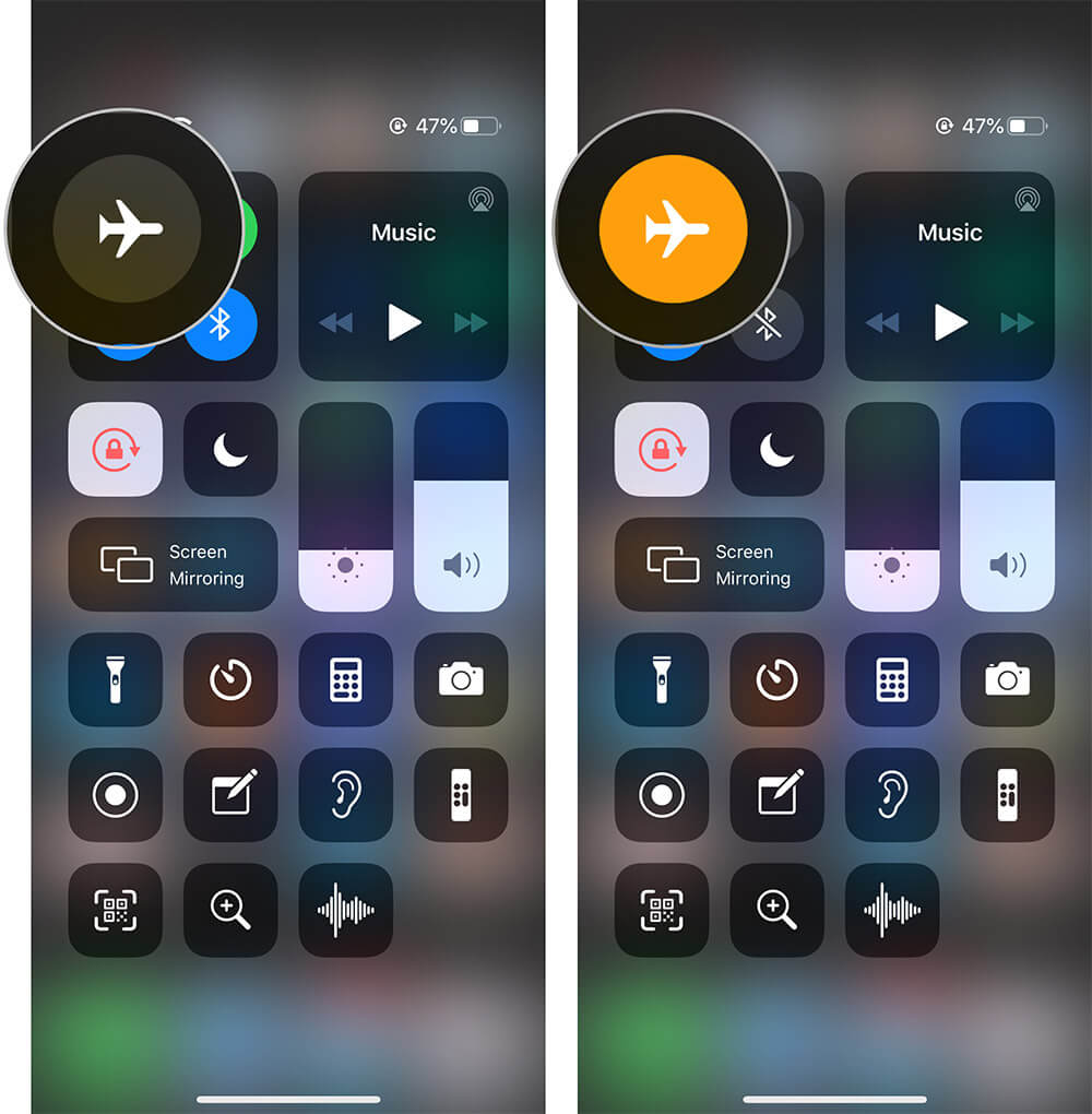 Toggle Airplane Mode from iPhone Control Center