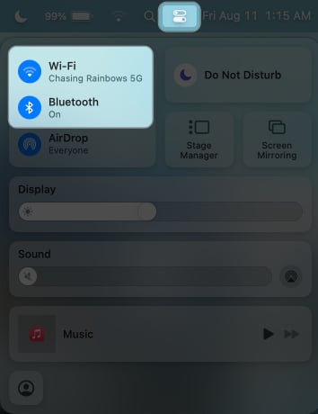 Toggle on Bluetooth and Wifi on Mac