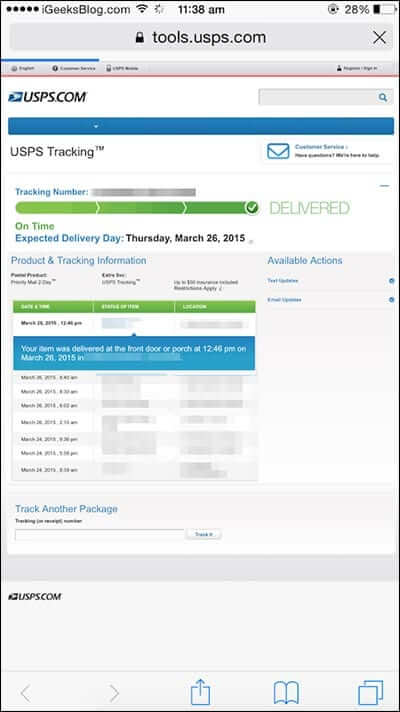 Tracking Shipment on iPhone