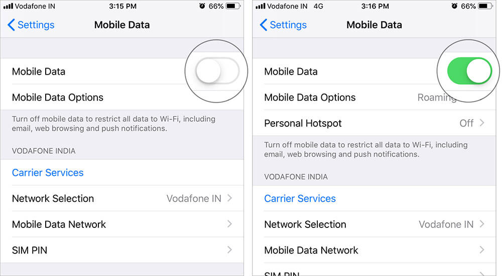 Turn off or on mobile data on iphone