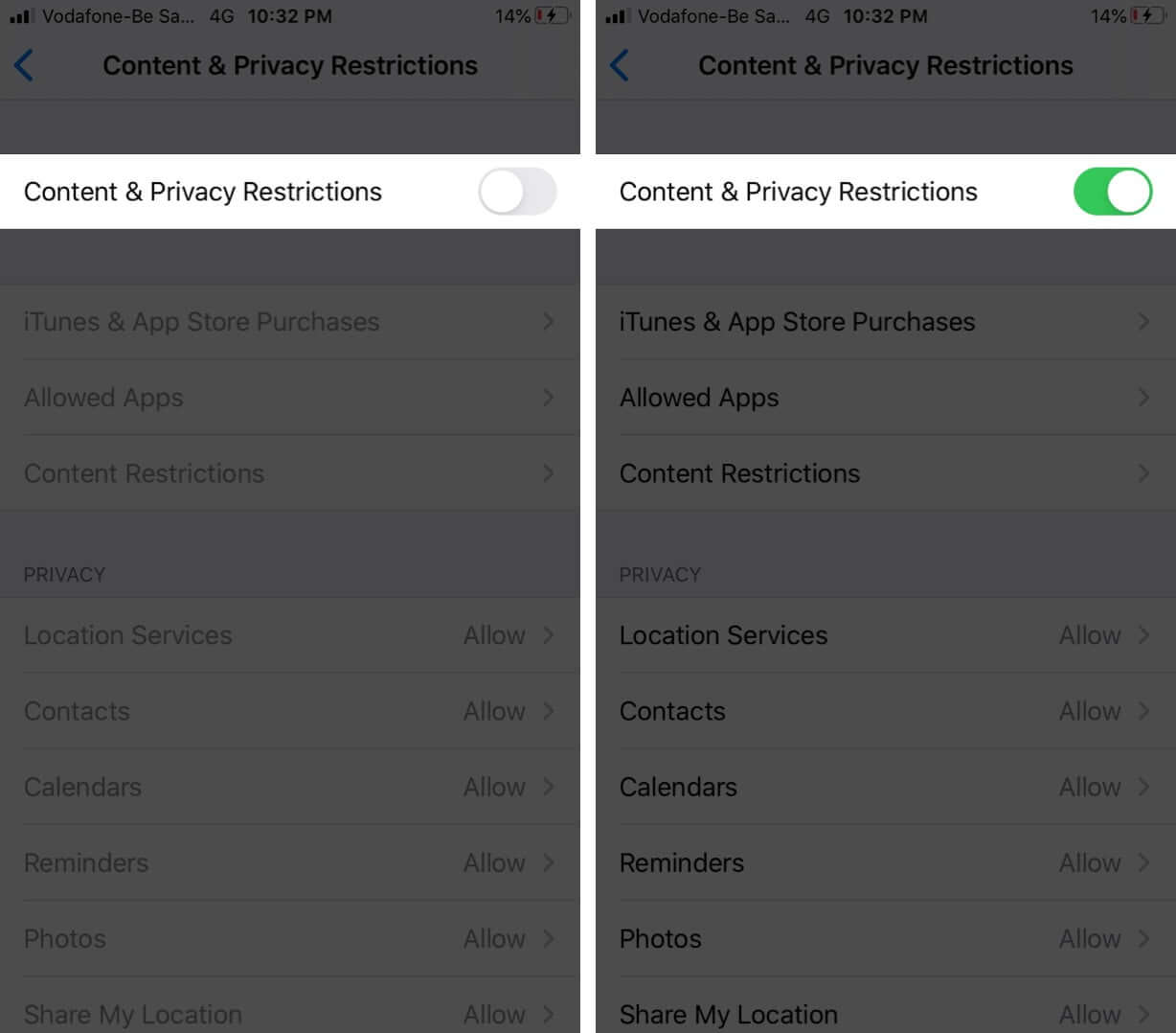 Turn ON Content & Privacy Restrictions on iPhone