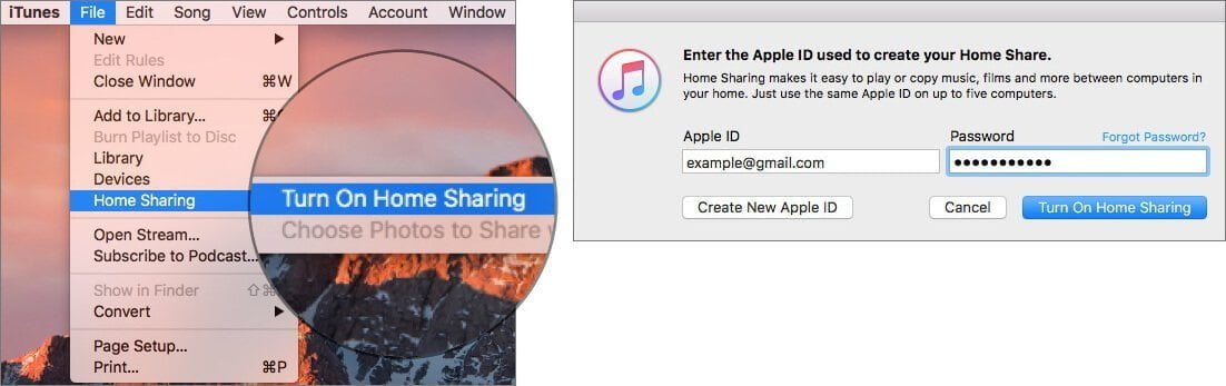 Turn ON Home Sharing in iTunes on Mac
