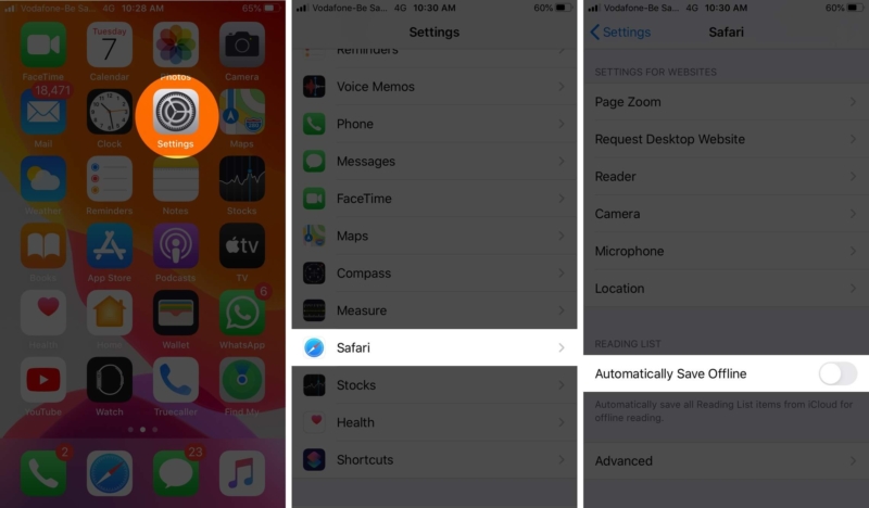 Turn Off Automatically Save Offline in Safari Settings on iPhone