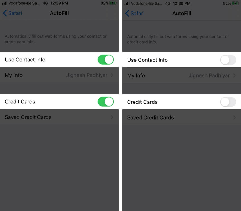 Turn Off Use Contact Info and Credit Cards in iCloud Keychain
