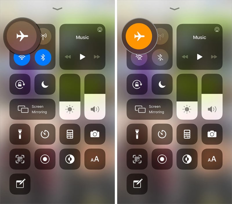 Turn On Airplane Mode in Control Center on iPhone