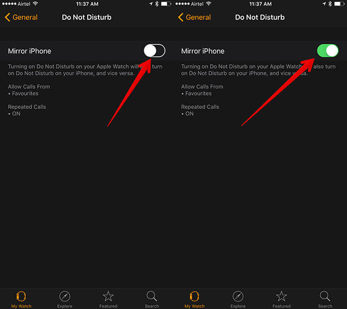 Turn On Mirror iPhone in Apple Watch App