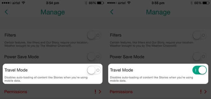 Turn On Travel Mode in Snapcat on iPhone