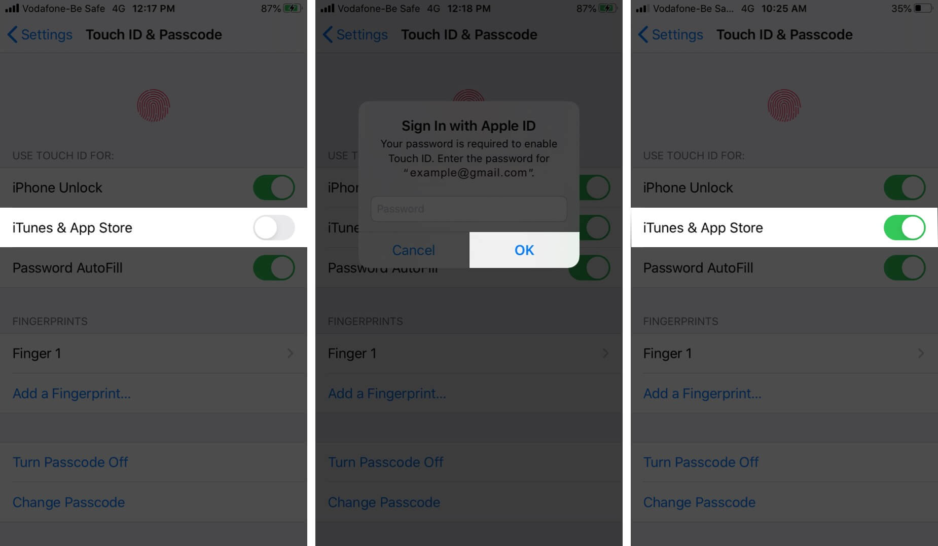 Turn On iTunes & App Store in Touch ID & Passcode on iPhone
