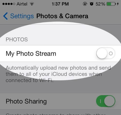 Turn off My Photo Stream on iPhone and iPad