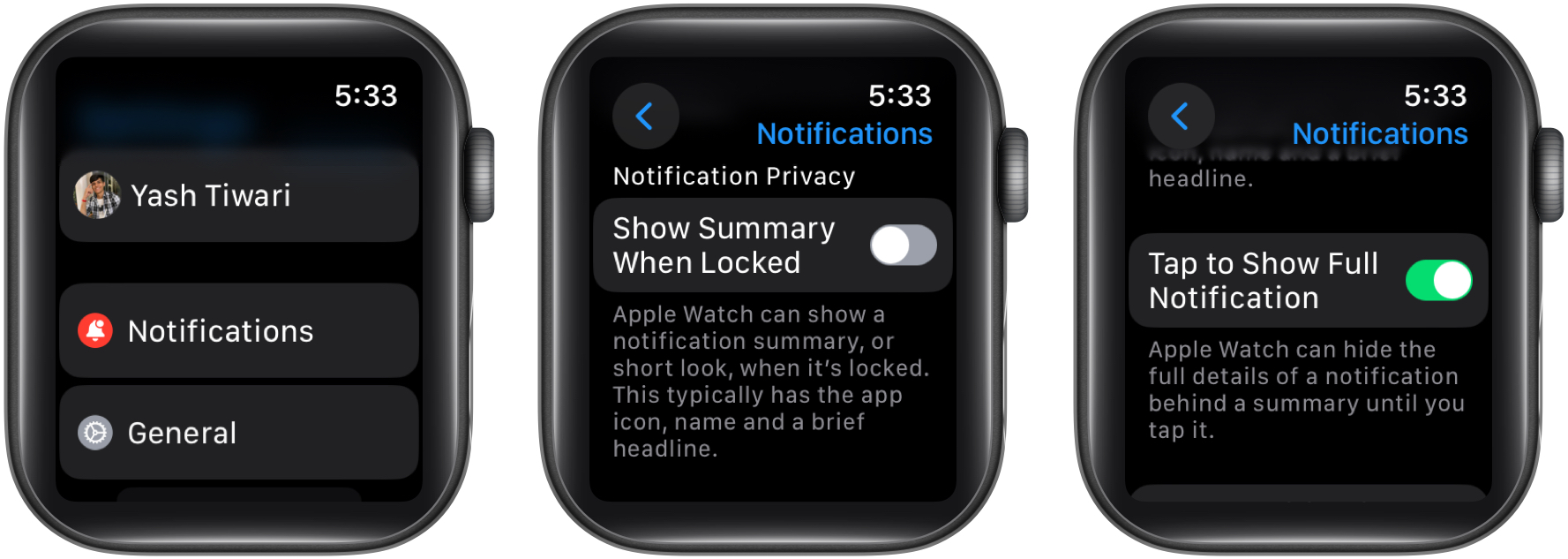 Turn off lock screen notifications on Apple Watch