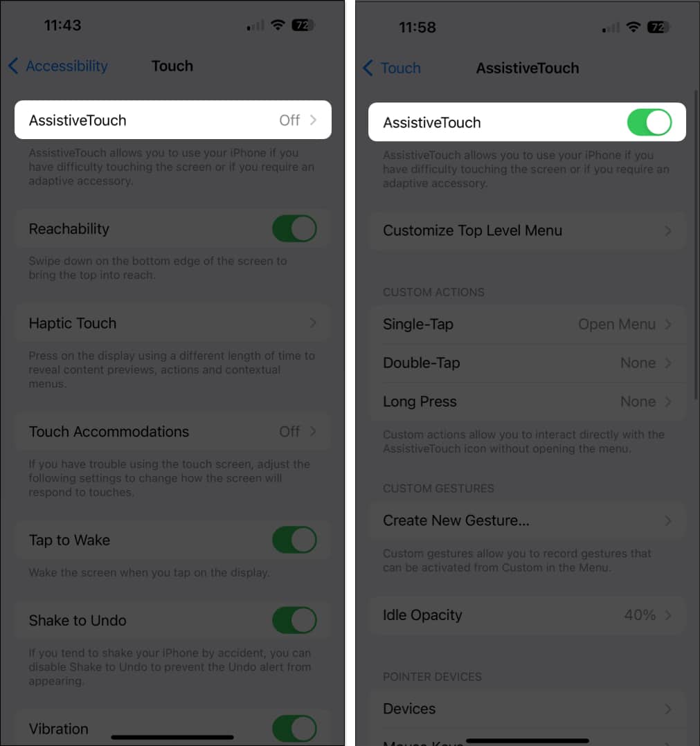 Turn on AssistiveTouch