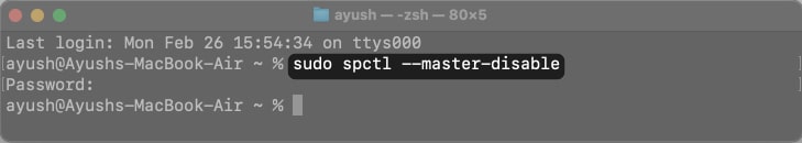 Type sudo spctl --master-disable in Terminal on mac and press return