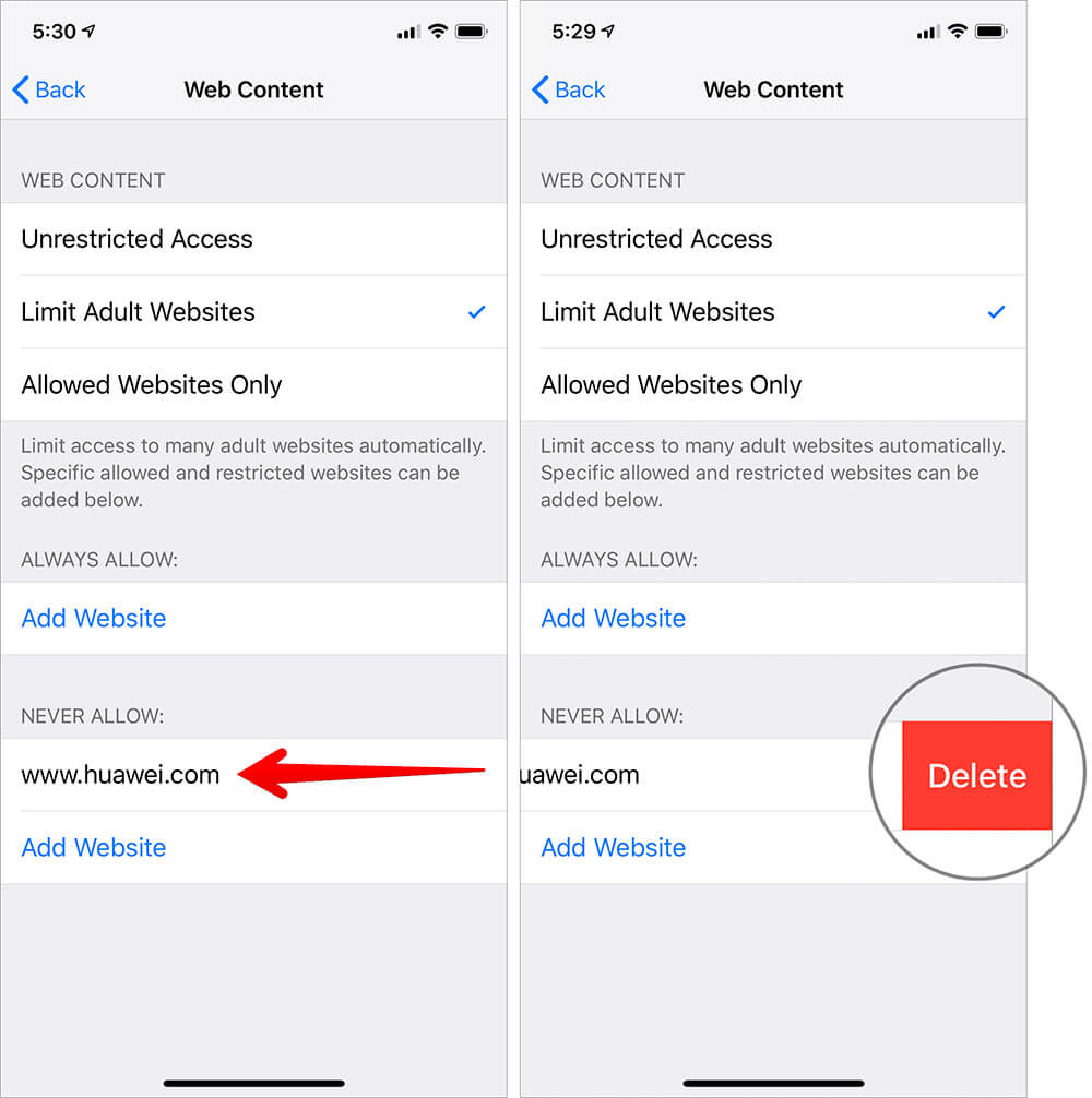 Unblock Certain Website on iPhone and iPad in iOS 12